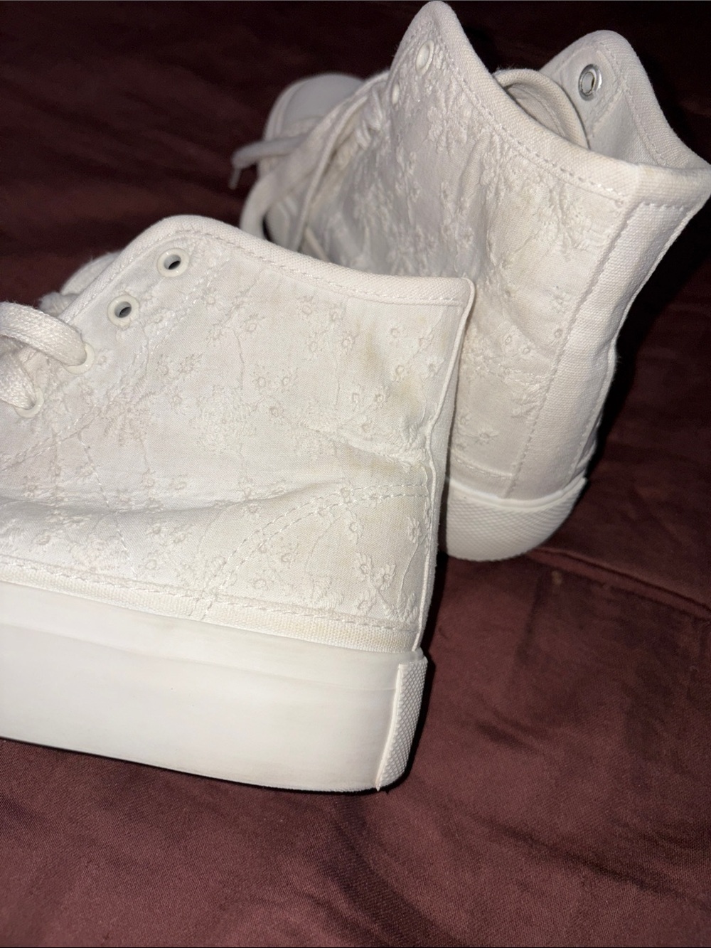 White Canvas Hi-Top Sneakers by American Eagle.